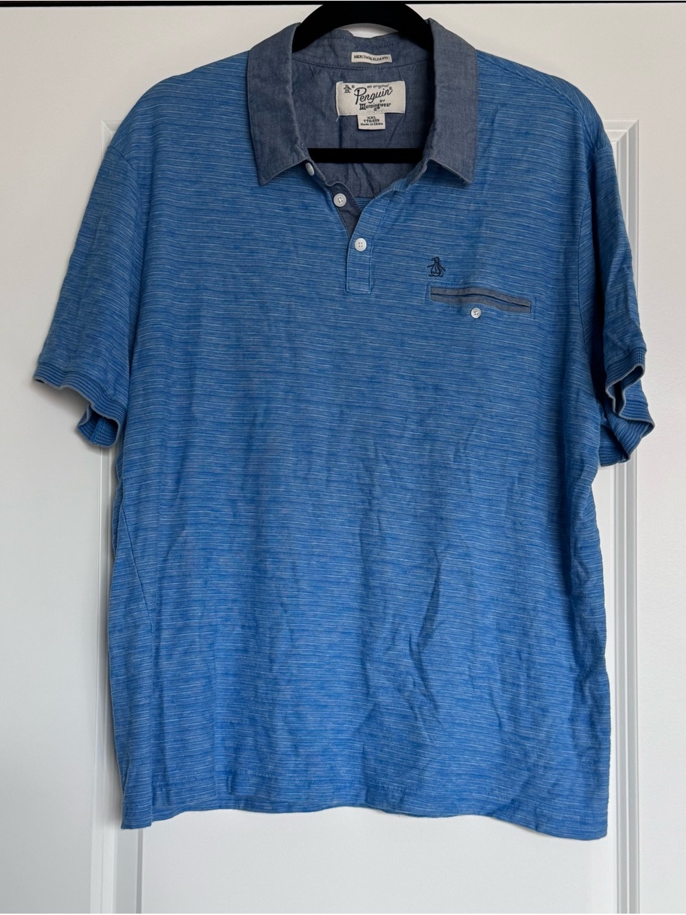 Original Penguin Men’s Blue Polo Shirt with Contrast Collar